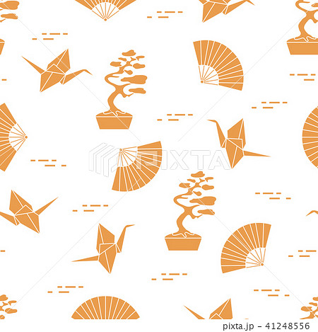 Pattern Bonsai trees, origami cranes, fans. 41248556