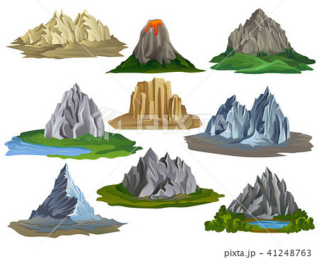 Flat Vectoe Set Of Natural Landscape Elements のイラスト素材