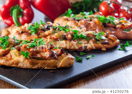 Traditional Turkish pide with meat and vegetables 41250276
