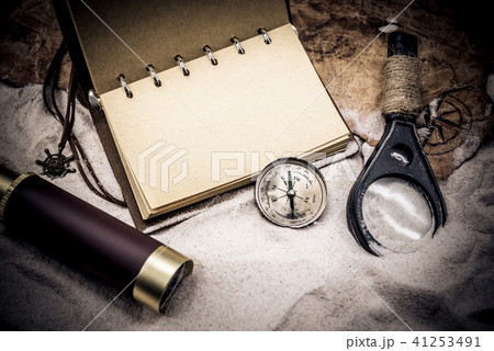 Columbus day. Pirates and treasure with worldmap  41253491