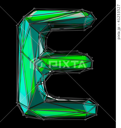 Capital latin letter E in low poly style green color isolated on black background 41253527