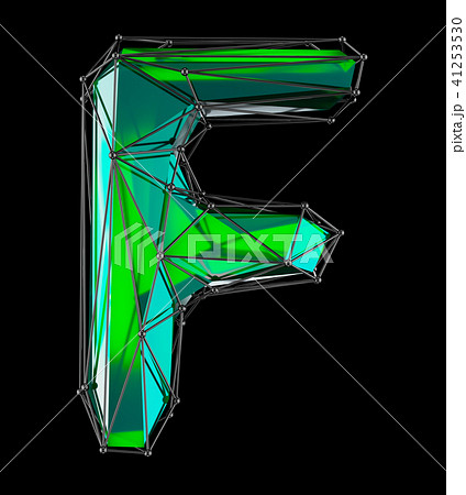 Capital latin letter F in low poly style green color isolated on black background 41253530