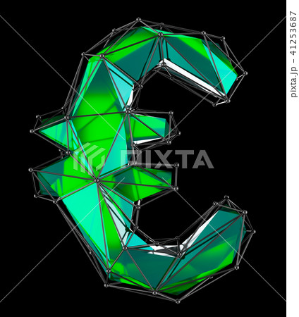 Euro sign made in low poly style green color isolated on black background. Euro sign made in low poly style green color isolated on black background. 41253687