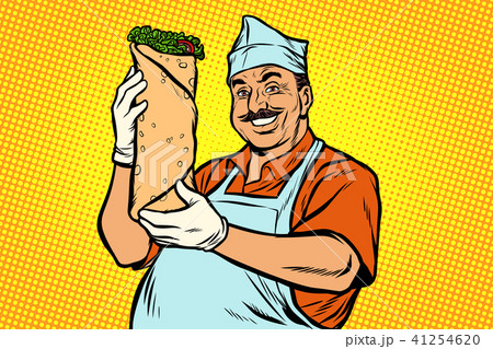 smiling Oriental street food chef. Kebab Shawarma Doner 41254620