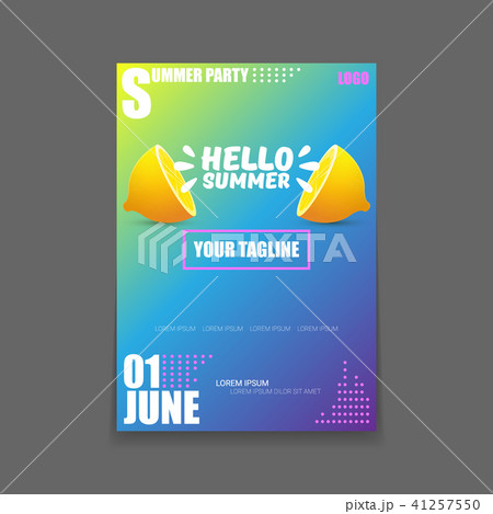Vector Hello Summer Beach Party vertical A4 poster Design template or mock up with fresh lemon on Vector Hello Summer Beach Party vertical A4 poster Design template or mock up with fresh lemon on 41257550