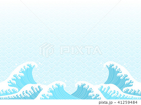 波と青海波 模様 背景イラスト 水色のイラスト素材