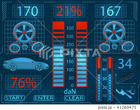Car service. Scanning. Graphical interface close-up. Checking the brake system. illustration 41260475