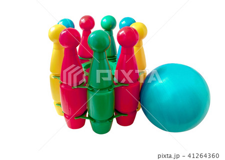 Bowling ball and pins isolated on white background 41264360