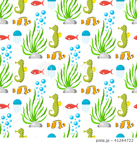 Aquatic Funny Sea Animals Underwater Creatures のイラスト素材