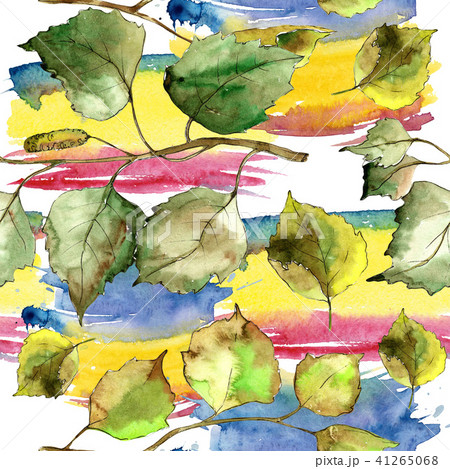 Green birch leaves. Seamless background pattern. Fabric wallpaper print texture. 41265068