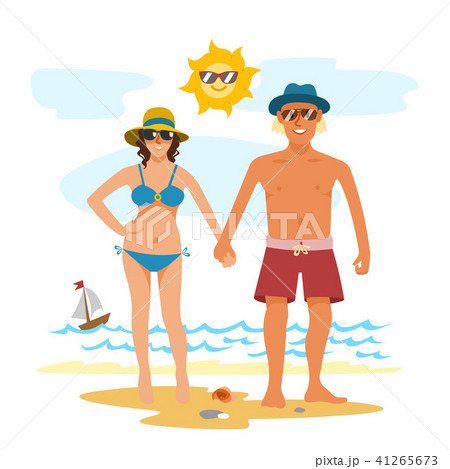Man and woman couple vacation summer time on the beach sand tropical nature vector illustration. Man and woman couple vacation summer time on the beach sand tropical nature vector illustration. 41265673