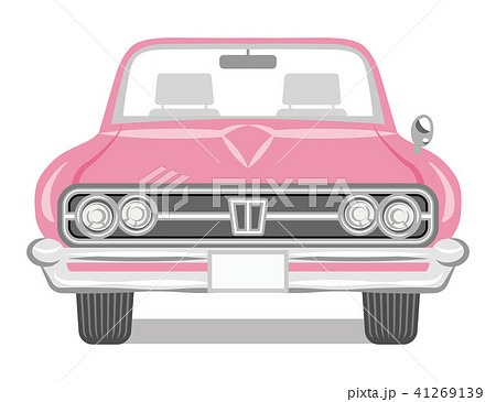ピンク色のオープンカー 正面のイラスト素材