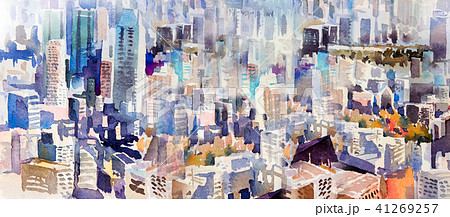 Watercolor painting landscape colorful of city Watercolor painting landscape colorful of city 41269257