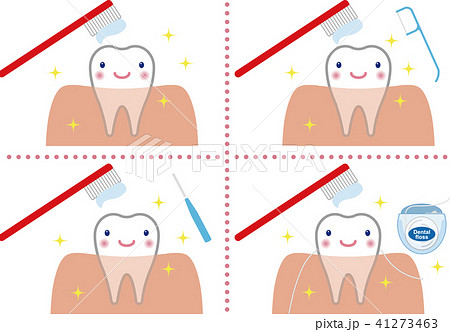 歯科6 歯磨き キャラクター ４タイプ のイラスト素材