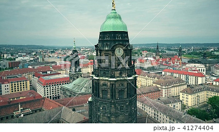 Aerial view of Dresden City Hall clock tower and the cityscape, Germany 41274404