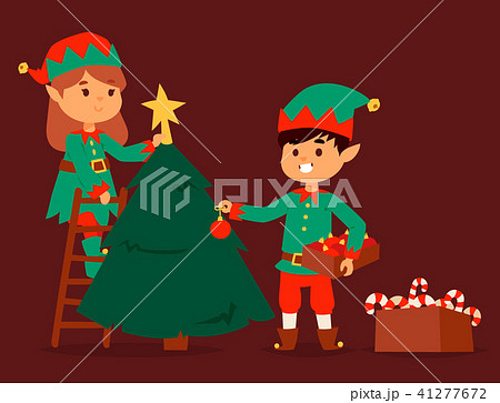 Santa Claus elf kids cartoon elf helpers vector christmas illustration children elves characters 41277672