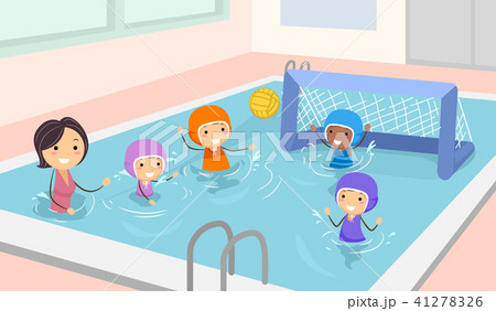 Stickman Kids Girls Water Polo Illustration 41278326