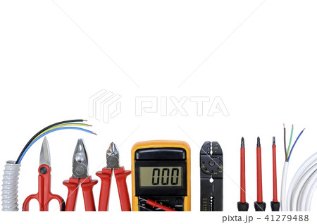 Top view of work tools for electrical installation Top view of work tools for electrical installation 41279488