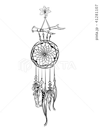 Monochrome Vector Illustration With Dream Catcher Stock Illustration