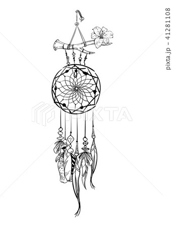 Monochrome Vector Illustration With Dream Catcher のイラスト素材