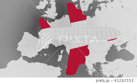 Airplane puzzle featuring flag of Austria against the world map. Austrian tourism conceptual 3D 41282553