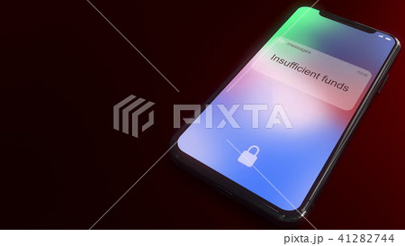 Insufficient funds pops up on the screen of a modern smartphone. Conceptual 3D rendering Insufficient funds pops up on the screen of a modern smartphone. Conceptual 3D rendering 41282744