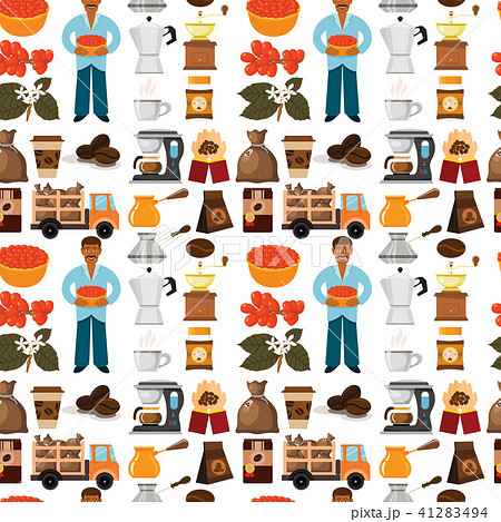 Coffee Plantation Vector Beans Production And のイラスト素材