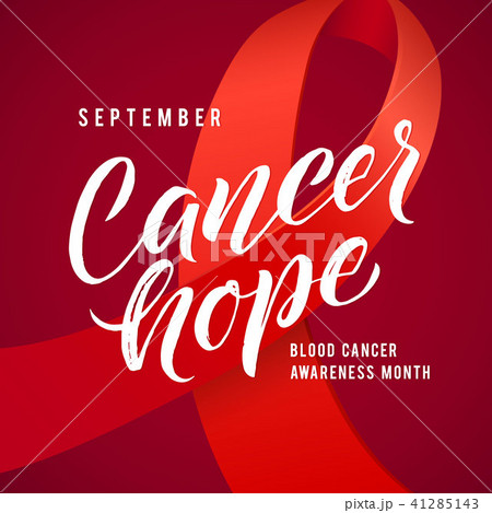 Cancer hope. Blood Cancer Awareness Label. Vector Tamplate with Red Ribbon - Symbol of Cancer Fight 41285143