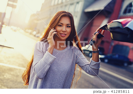 Asian woman with car Asian woman with car 41285811