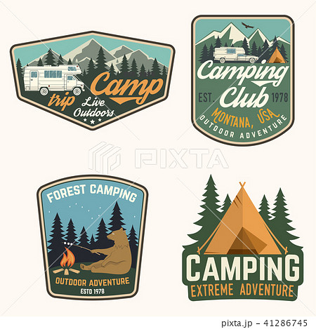 Set of Summer camp badges. Vector. Concept for shirt or logo, print, stamp, patch or tee. Set of Summer camp badges. Vector. Concept for shirt or logo, print, stamp, patch or tee. 41286745