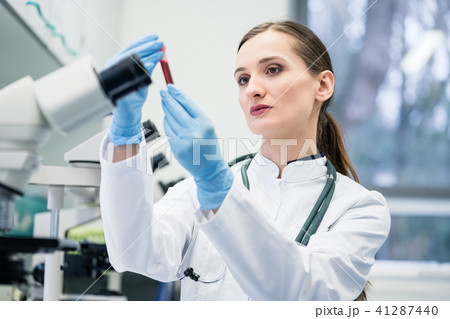 Doctor in medical laboratory looking at blood test 41287440