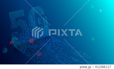 5G technology background. Digital data as digits connected each other and form symbol 5G on blue 41288117