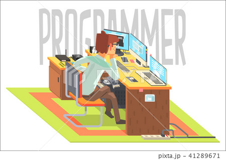 Hacker Working At A Laptop Vector Illustrationのイラスト素材