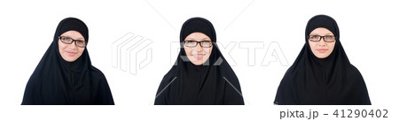 Woman with muslim burqa isolated on white Woman with muslim burqa isolated on white 41290402
