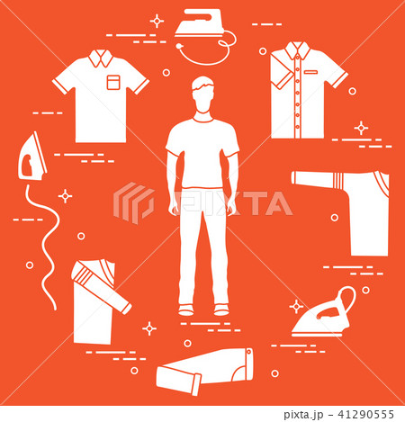 Silhouette of a man, irons and different clothes Silhouette of a man, irons and different clothes 41290555