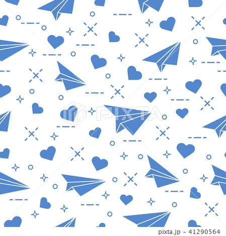 Seamless pattern with paper airplane and hearts 41290564