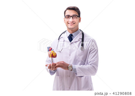 Young doctor with heart shape isolated on white 41290808