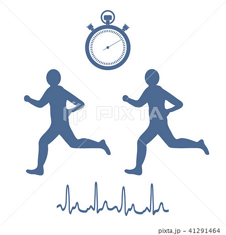 Stylized icon of the two runners with a stopwatch 41291464