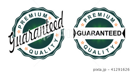 A round sign of black color with a green tint with the text of the quality guarantee. A round sign of black color with a green tint with the text of the quality guarantee. 41291626
