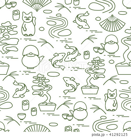 Cute vector pattern with bonsai tree, minimal rock 41292125