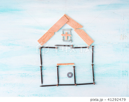 Building house concept flat lay with screw  41292479