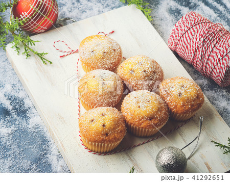 Christmas muffin tree, icing sugar. Holiday baking Christmas muffin tree, icing sugar. Holiday baking 41292651