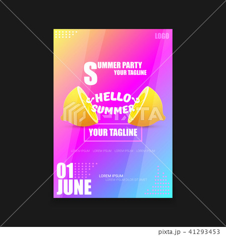 Vector Hello Summer Beach Party vertical A4 poster Design template or mock up with fresh lemon on Vector Hello Summer Beach Party vertical A4 poster Design template or mock up with fresh lemon on 41293453