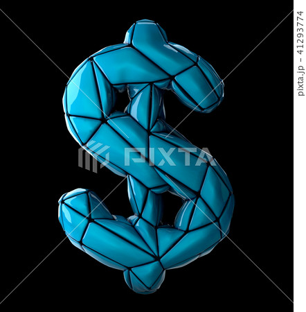 Dollar sign made of low poly style blue color plastic isolated on black background. 3d 41293774