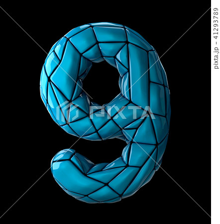 Number 9 nine made of low poly style blue color plastic isolated on black background. 3d Number 9 nine made of low poly style blue color plastic isolated on black background. 3d 41293789