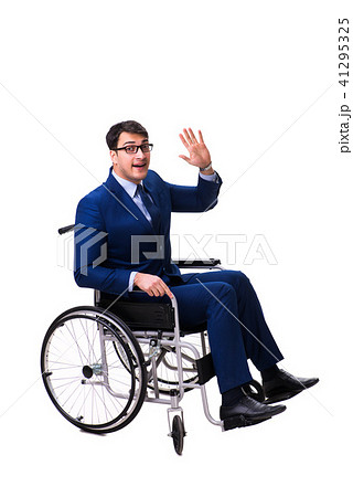 Businessman with wheelchair isolated on white background 41295325