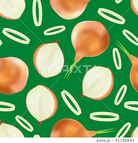 Realistic Detailed 3d Whole Onion and Slice Seamless Pattern Background. Vector 41296043
