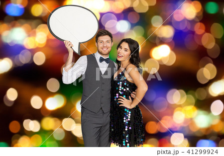 couple with text bubble over party lights couple with text bubble over party lights 41299924