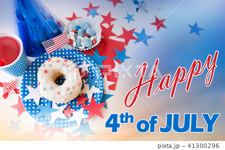 donut with juice and candies on independence day donut with juice and candies on independence day 41300296