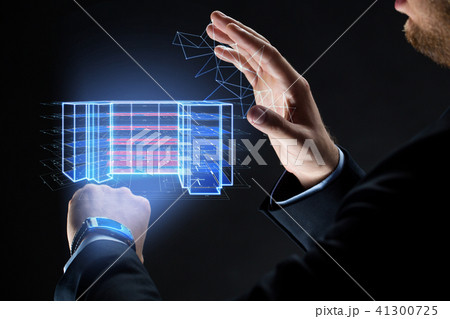 male hands with virtual construction project 41300725
